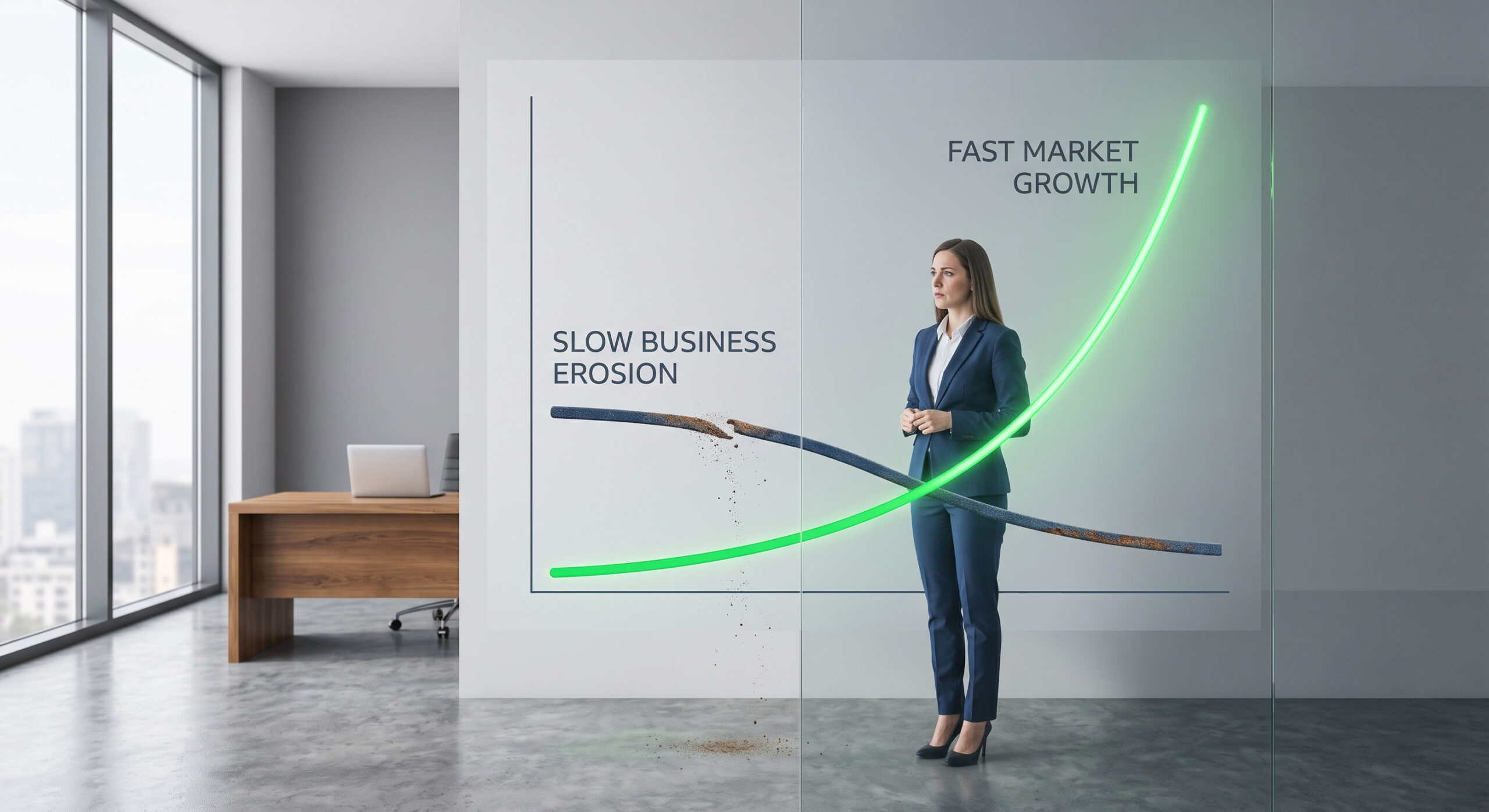 Graph showing slow business erosion vs fast market growth